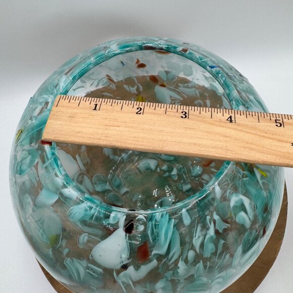 Hand Blown Glass Turquoise Aqua Blue Speckled Mixed Round home design decor Vase - Picture 10 of 10